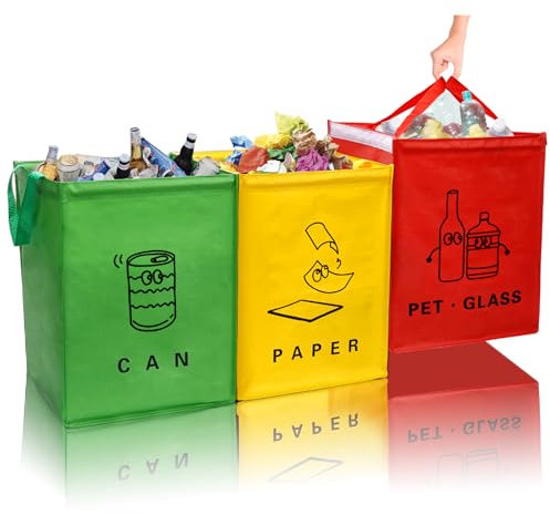 Libershine Sistema di raccolta differenziata a 3 scomparti,perfetto come separatore dei rifiuti,sistema di riciclaggio,Sacchi della spazzatura per raccolta differenziata per cucina ufficio a casa