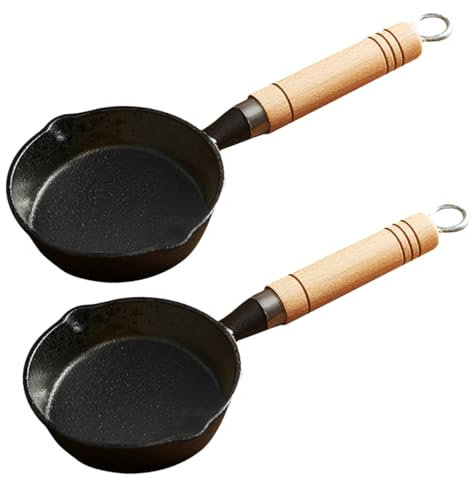 VOSAREA 2pcs Mini Cast Iron Sauce Bowl Melting Pot Wood Handle for Oil Boiling and Milk Warming for Kitchen Cooking