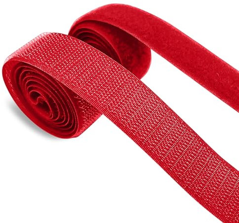 1 Inch x 1 Yd Red Sew on Hook and Loop Tape Nylon Non-Adhesive Heavy Duty Strips Fabric Roll Strong Grip Fastener Set for Military Form Bags Clothes Shoes Backpacks Home Office School Car DIY