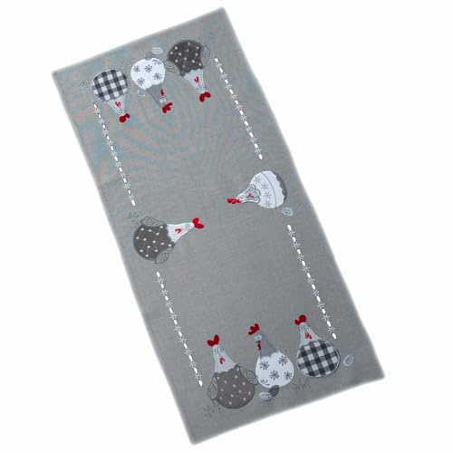 texpot Tischläufer 40 x 85 cm grau mit Druck verrückte Hühner Ostern Frühling