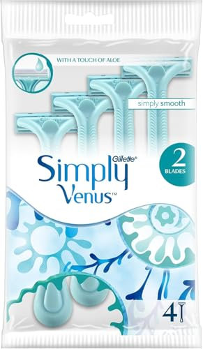 Gillette Simply Venus 2 Women's Disposable Razors | Pack of 4 | Twin Blade Shaver for a Close, Smooth & Comfortable Shave | Ergonomic Handle for Easy Control
