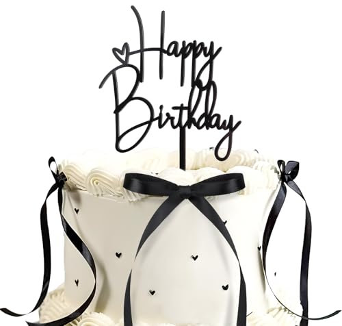 BETESSIN Decoración Tarta de Cumpleaños, 1pc Adorno de Tarta Grande + 10pcs Lazo Negro, Topper de Tarta Pastel Accesorios para Fiesta de Cumpleaños