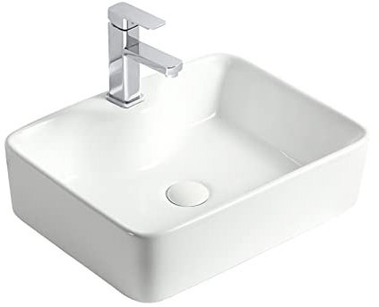 MENGLI-2024 Lavabo de baño Fregadero de baño Rectangular de 18,8 x 14,5, Lavabo de cerámica sobre encimera con Grifo, Lavabo de tocador Blanco Lavabo de sobremesa
