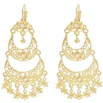 Boucles d'oreilles chandelier en cristal bohème pour femme – Créoles pendantes en forme de fleur à plusieurs niveaux – Bijoux Jhumka indiens doré/argenté pour mariages et festivals (7,2 cm)