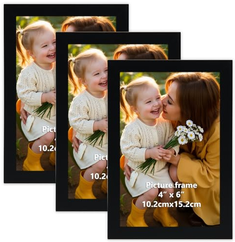 Hoikwo Cornice 10x15,Cornice Nera in PVC, Cornice Foto da Tavolo o Parete, Confezione da 3 Pezzi