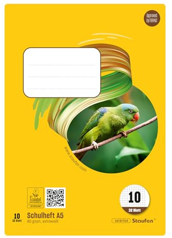 Staufen Style Schulheft - 10 Hefte je 32 Blatt, DIN A5, Lineatur 10 (5 mm kariert mit Rand), 80 g/m² Papier