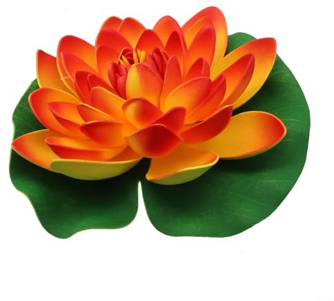 Künstliche Lotusblume für Aquarien, schwimmende Seerose für Teichdekoration, mehrfarbig, 18 cm (orange)