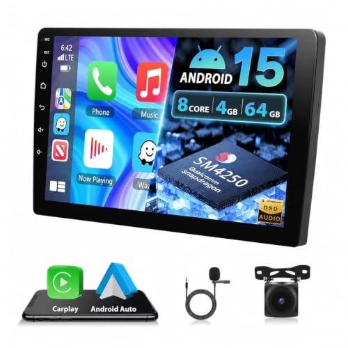 Motorsi 8 Núcleo 4+64G 2 DIN Autoradio con Kabelloses Carplay/Android Auto, 10 Android Bildschirm Pantalla táctil con GPS/Bluetooth/SWC/FM/RDS/DSP/WiFi/USB Radio Receptor+Cámara Trasera