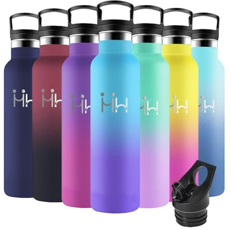 Motswedi Borraccia Termica, 1000 ml senza BPA, Borraccia con Cannuccia, Acciaio Inox, Bottiglia Termica, a Prova di Perdite, Borracce Termiche, Borraccia per Palestra, Ciclismo, Azzurro Cielo & Viola