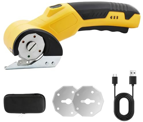 Bekasa Cordless Electric Scissors Cardboard Box Cutter with 2 Blades, 280RPM Rechargeable Electric Fabric Cutter with Safety Lock & LED Light Rech for Cutting Carpet, Leather,Plastic