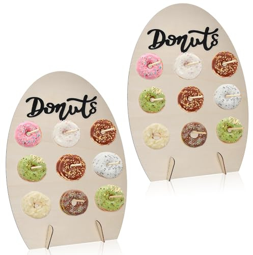 Culinavog 2 Porta Donuts in Legno, Espositore per Ciambelle 9 Fori, Supporto Riutilizzabile per Donuts, Facile da Montare, Decorazione per Matrimoni, Compleanni, Baby Shower, Feste (Ovale)