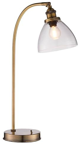 National Lighting Zuri Adjustable Table Lamp Antique Brass - 240V Knurled Lamp Holder with Glass Shade, Toggle Switch, Vintage Design - 40W E14 Compatible, Clear Glass, Steel Base, IP20 Rated