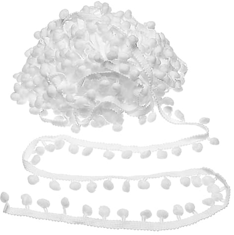 DOPENSPI 22 Yards Pompom Bälle Fransenbesatz, 24 mm Breite Weiße Mini Pompon Bordüren, Quastenbesatz, Band, Ballfransenbesatz zum Nähen, Basteln, Heimdekoration