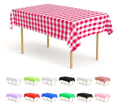 BOUBONI 4 Stück Einweg Tischdecken 137 x 274 cm Rechteckige Party Tischdecke Geeignet für Hochzeiten Catering Outdoor und Themenveranstaltungen(Rosa kariert)