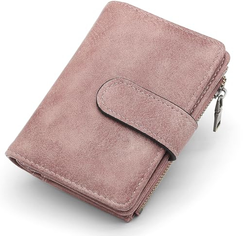GOUNNU Geldbörse Damen Klein Portemonnaie Damen PU Leder Kleines Portmonee RFID Blockierung Geldbeutel mit Reißverschluss Münzfach und 17 Kartenfächer Kurzformat Portmonee (Rosa)