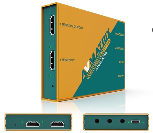 AVMATRIX Tarjeta de captura de vídeo HDMI a USB 3.0 (Gen1) 4KP60 sin comprimir (YUY2) Video Capture con Line in para videoconferencias Telemedicina VRR HDR (UC1218-4K PRO)