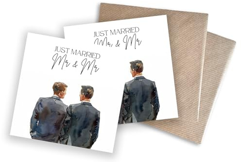 WBdesignz 2er-Set Queer Hochzeitskarten mit Umschlägen - Mr & Mr zur Hochzeitsfeier Glückwunschkarten zur Trauung für Männer Brautpaar Liebe Hochzeitskarte LGBTQ+ 125 x 125 mm (2er-Set, Mr. & Mr.)
