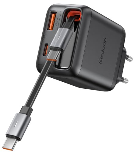 Mcdodo 35 W infällbar laddare med 65 cm kabel, 3-port GaN USB C-laddare, 35 W USB C-strömförsörjning med snabbladdningskabel