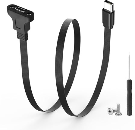 JSADZKJ Flat USB Type C 3.1Panel Mount Adapter Cable, Type C Male to Female Extension Cable 10Gbps Flexible USB C Cable with Panel Mount Screw Supports Fast Charging,and Data Sync(0.3M/1ft)