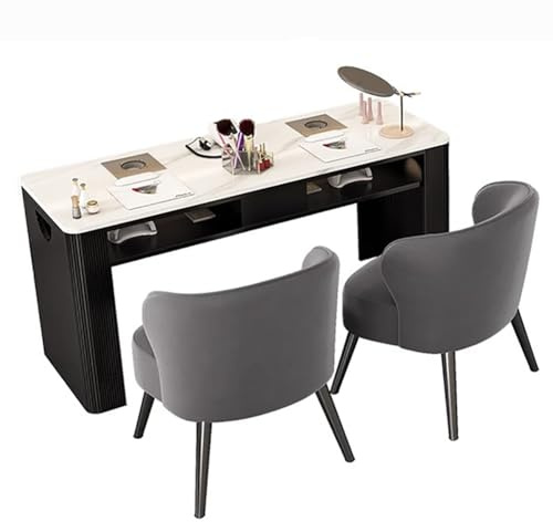 Stazione da tavolo per manicure professionale con collettore, salone di bellezza con struttura in metallo resistente con piano in marmo, lavoro di pormanicure, salone di bellezza,Al140Cm