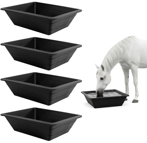 4 Pcs Rubber Feeder Pan,3 Gallon Horse Feed Bucket Utility Feed Bucket,Large Utility Heavy Duty Horse Trough Feeder for Pig Goat Chicken Dogs Farm Small Animal