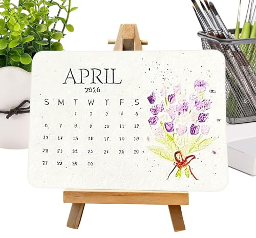 Pflanzbarer Samenkalender 2026 – Papier 14x10x1cm | Wandkalender 2026 Mit Ständer | Dekorativer Planer Für Ein Umweltfreundliches Zuhause, Büro, Schule, Studenten, College-Lehrer