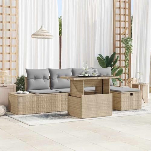 QJBSAVVA Balkonmöbel-Set Beige 100×55×73 cm Poly-Rattan: Tisch, Lounge, Fußbank – robust, kleine Balkone