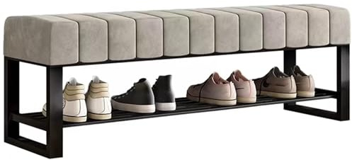 Schuhregal mit Sitzbank Schuhbank Mit Sitzfläche 10cm Velours-Kissen Stahlrahmen-Velours-Kissen Schuhschrank Mit Sitzbank für Flur Wohnzimmer Diele(Gray,60cm(23.6))