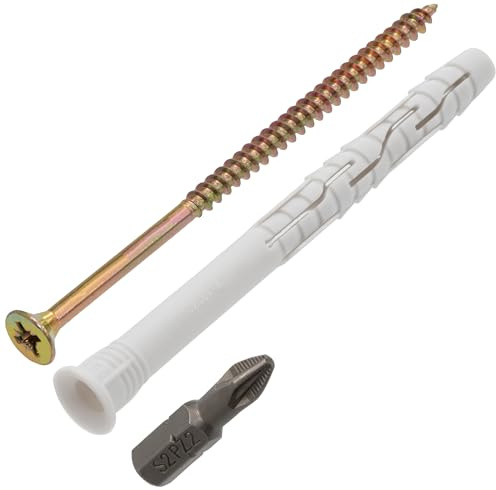 AERZETIX - Kit di 8 tasselli universali con collare smussato Ø8x100 mm in poliammide + 8 viti per legno Ø5x100 mm + 1 punta per avvitamento PZ2 1/4
