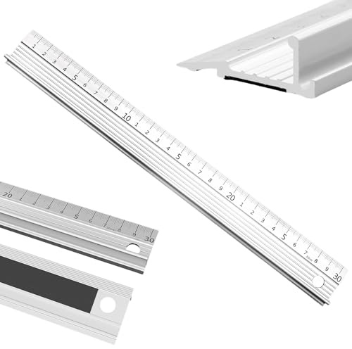 Righello da taglio in alluminio bianco da 30 cm, con impugnatura rialzata, bordo di sicurezza antiscivolo, strumento per artigianato, fai da te e misurazione di precisione
