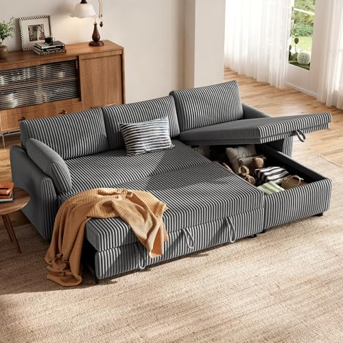 HOMRELEXA Ecksofa mit Schlaffunktion, Cord Schlafsofa in L-Form, Sofa Bed