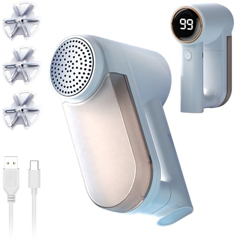 Jiuhao Fabric Shaver, USB Rechargeable Electric Lint Remover, 3 Speeds Adjustable Debobbler, LED Display Bobble Remover for Clothes, Lint Shaver for Various Fabrics