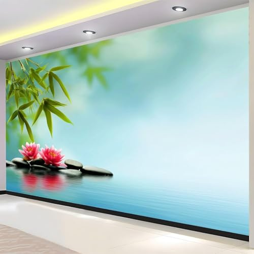 3D Fotomurales Bambú de Piedra 430x300 cm Decorativos Papel Pintado Panorámico Mural Guijarros de Bambú Tejido No Tejido Decoración de Pared Murales Moderna de Diseno w.6320