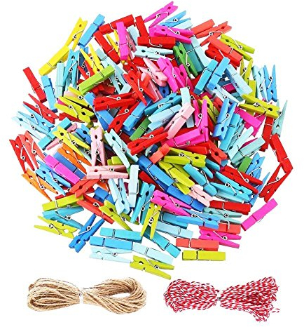 DECORA 120 Stück 3,5 cm farbige Holz-Wäscheklammern, Mini-Wäscheklammern, für Bastelarbeiten, Fotoklammern, 2,4 m, Doppelpack