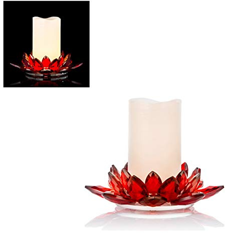 LED Kerze & Kristallglashalter, 15 cm Höhe Ø 20,5, 6 Stunden Timer, Warm-weiß & Farbwechsel (Bordeaux)