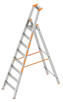 Layher Stufenstehleiter einseitig begehbar 8 Stufen / 270 cm Länge Topic 1064 Stehleiter Leiter Stufenleiter Bauleiter Leiter ALU