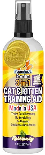 Bodhi Dog 3-in-1 Cat & Kitten Training Aid - Cat Deterrent Spray for Indoor and Outdoor Use - Protect Furniture, Rugs and Plants - Establish Boundaries & Keep Felines Off - Made in USA (8 Fl Oz)