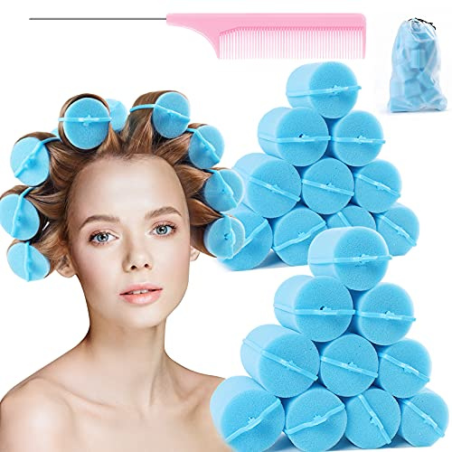 Jumbo-Schaumstoff-Haarroller, weiche Schlafrollen, kurvige, gewellte Frisur, Locken, Haarstyling-Werkzeuge, 24 Stück, Verwendung für langes Haar, kurze Haare, Damen und Kinder, 5,1 x 7,7 cm (blau)