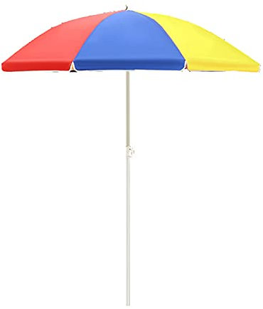CHFQ 1.8m Ombrello da Giardino Mini ombrellone per Spiaggia Giardino Ombrellone da Mercato Portatile con 8 Stecche Tenda da Sole per Esterni Arcobaleno Blu Rosso