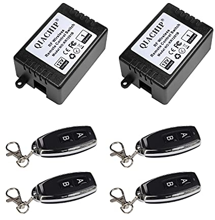 QIACHIP DC 12V Remote Control Switch 433Mhz Universal Wireless RF Relay Receiver Module with 4 Transmitters Garage Door Remote for access control, Light, Gate door, DIY Controller