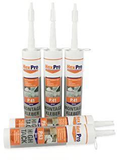 HexPro P41 Montagekleber stark, Innen & Außen geruchsneutral Alleskleber Wasserdispersionsbasis Klebstoff (1 Kartusche P41) Superkleber Sockelleiste PVC Kleber kleben