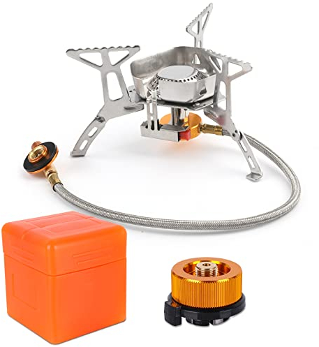 Colmthys Camping Gas Stove, Portable Windproof Backpacking Burner Cooking Stoves 3500W for BBQ Outdoor Cooking Hiking Fishing Picnic with Piezo Ignition Adapters Converter