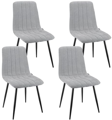 WAFTING Juego de 4 Sillas de Comedor, Sillas Tapizadas de Respaldo Alto con Patrón Rayas y Base de Metal para Comedor, Sala de Estar, Cocina y Recepción, Gris