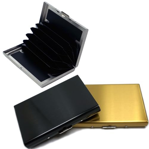 MICREEN 3 Stück Kartenetui Kreditkarten, Edelstahl Kreditkartenetui Brieftasche mit 6 Slot, Metall RFID-Blockierung Business Card Holder für Damen Herren (Silber, Schwarz, Gold)