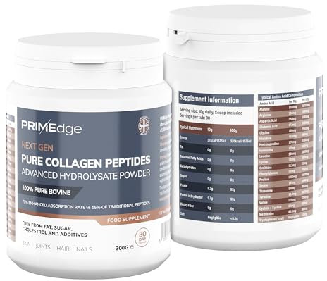 Collagen Powder, Tasteless, Grass Fed, Collagen Peptides Supplement for Skin, Hair, Joints and Nail Support, Including 8 Essential Amino Acids (Type I, III), Halal & Kosher, 300g (30 Doses)