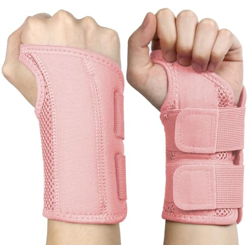 NuVigor Wrist Splints for Carpal Tunnel,Right Left Hand Support with Adjustable Straps for Men Women,Breathable Day Night Wrist Brace for Carpal Tunnel,Pain Relief(Pink,L/XL Right Hand)