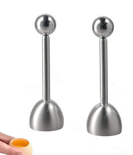 Lot de 2 ouvre-œufs en acier inoxydable avec boule – Coupe-œufs de qualité supérieure pour œufs durs et mous – Casse-œufs en acier inoxydable avec technologie de points de rupture prédéfini, gain de