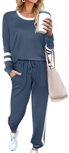 Desol Dam träningsoverall joggingdräkt tvådelad – rund hals långärmad topp joggingbyxor dam vinter höst outfit, träning & loungeset för sport, hem och fritid