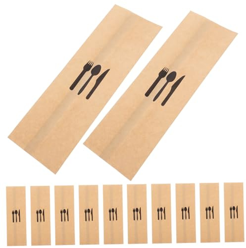 EXHUMKY 100 pièces Pochette à Couverts Papier Kraft Porte Ustensiles Jetables pour Événements Mariage et Restaurants Hygiénique pour Table
