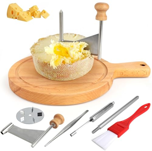 Girolle Cheese Shaver for Tête de Moine, Stainless Steel Curler with Stable Wood Base, Manual Wheel Cutter for Hard Cheese and Chocolate